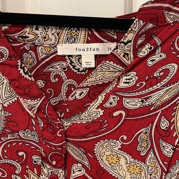 Fun2Fun Red Kearney Henley blouse 2X - Picture 3 of 5